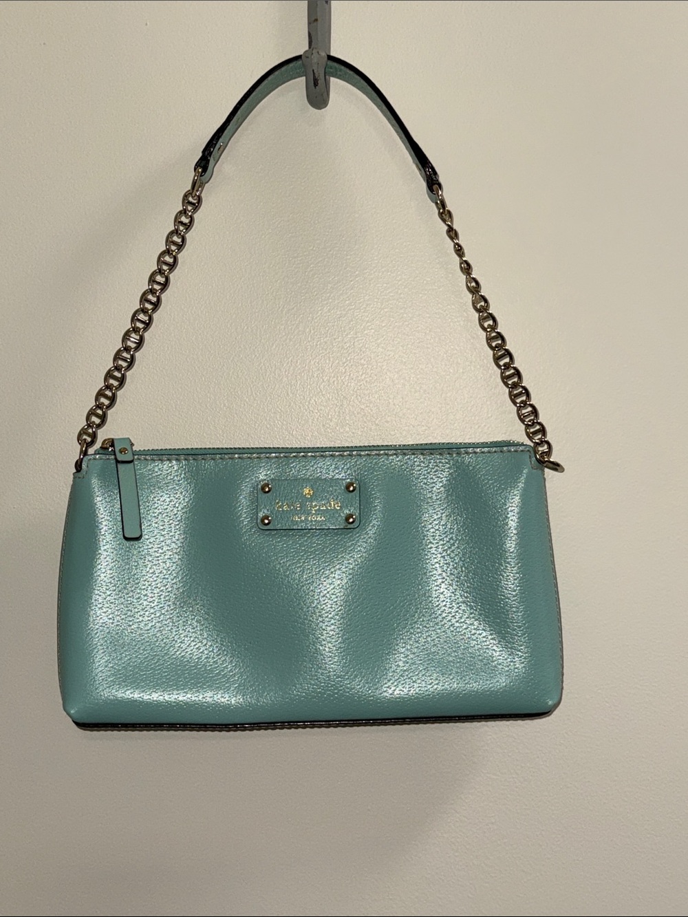 kate spade teal Byrd Wellesley Robinsegg leather shoulder bag with gold chain